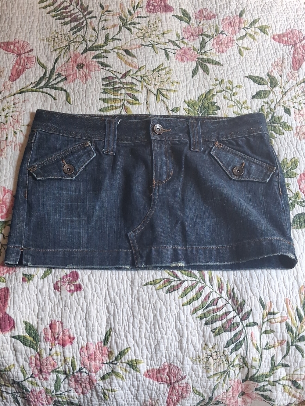 Empyre Dark Blue Denim Mini Skirt with Angled Flap Pockets